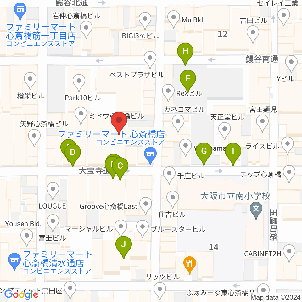 ベースオントップ東心斎橋店周辺の駐車場・コインパーキング一覧地図