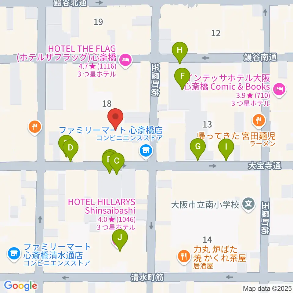 ベースオントップ東心斎橋店周辺の駐車場・コインパーキング一覧地図