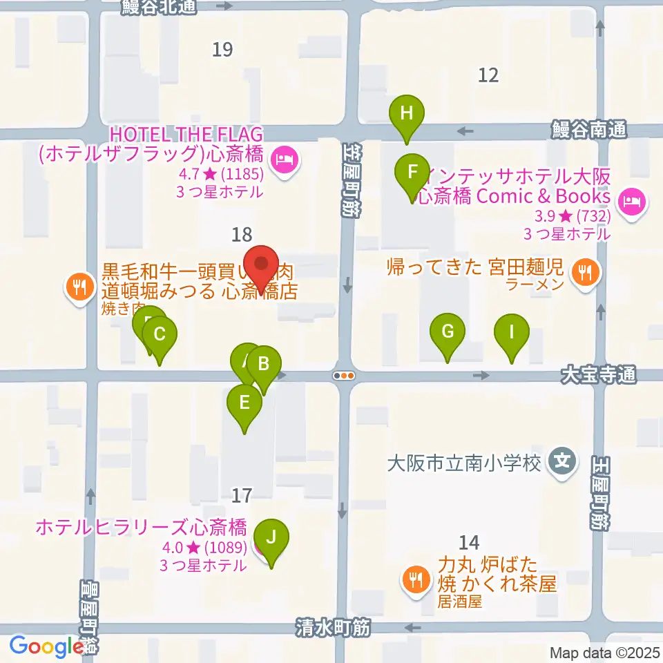 ベースオントップ東心斎橋店周辺の駐車場・コインパーキング一覧地図