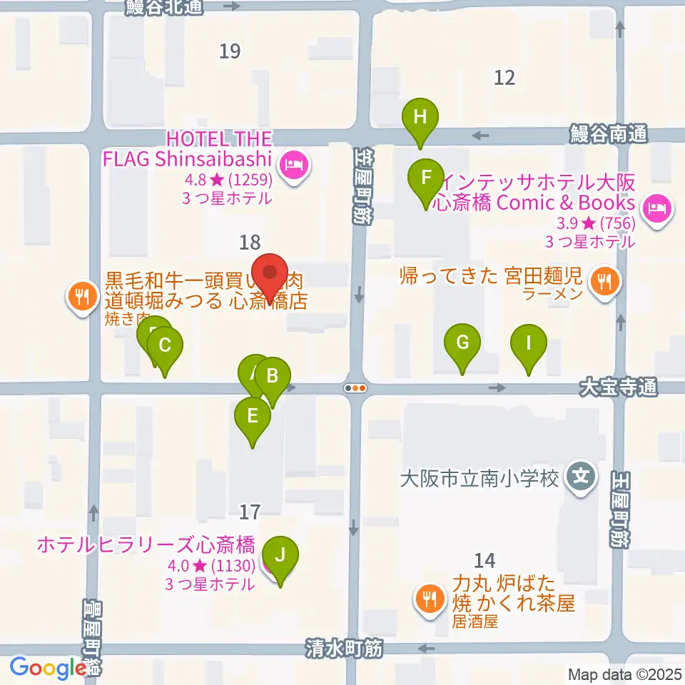 ベースオントップ東心斎橋店周辺の駐車場・コインパーキング一覧地図