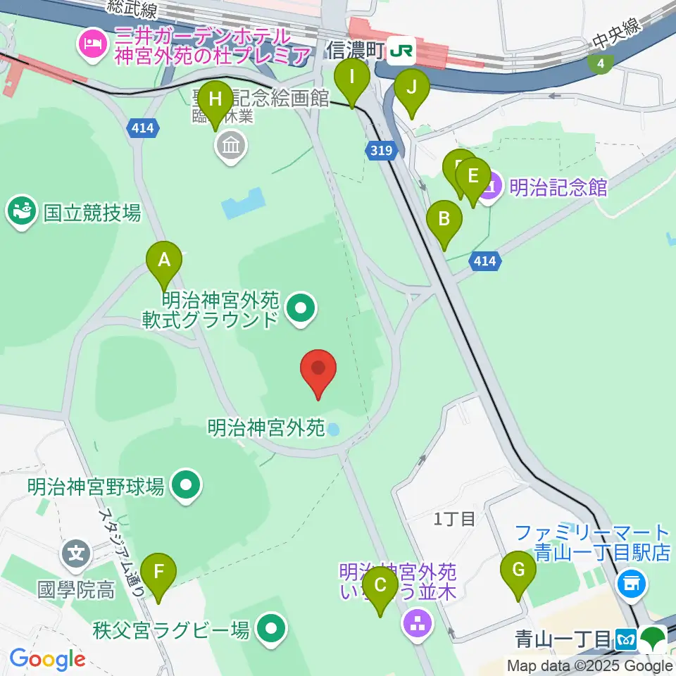 明治神宮外苑軟式球場周辺の駐車場・コインパーキング一覧地図