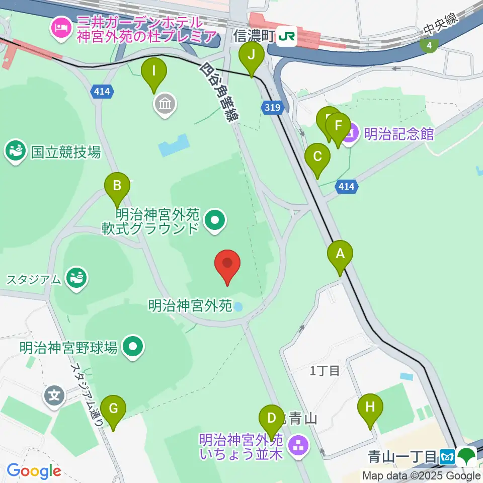 明治神宮外苑軟式球場周辺の駐車場・コインパーキング一覧地図