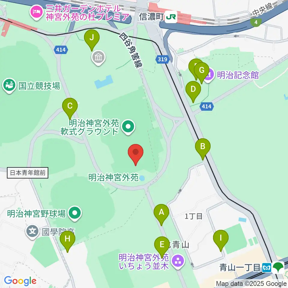 明治神宮外苑軟式球場周辺の駐車場・コインパーキング一覧地図