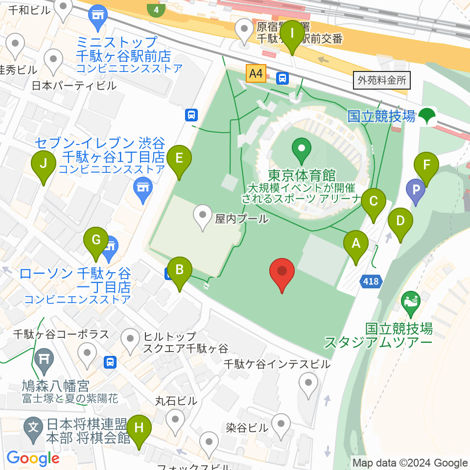 東京体育館フットサルコート周辺の駐車場・コインパーキング一覧地図