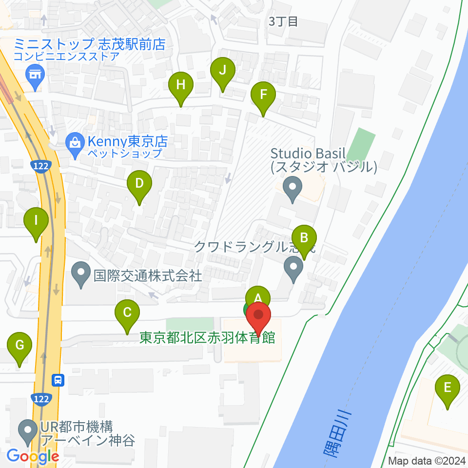 赤羽体育館周辺の駐車場・コインパーキング一覧地図