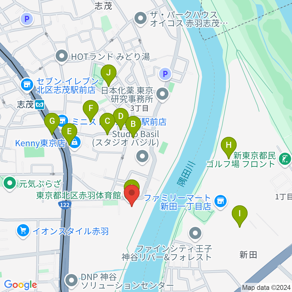 赤羽体育館周辺の駐車場・コインパーキング一覧地図