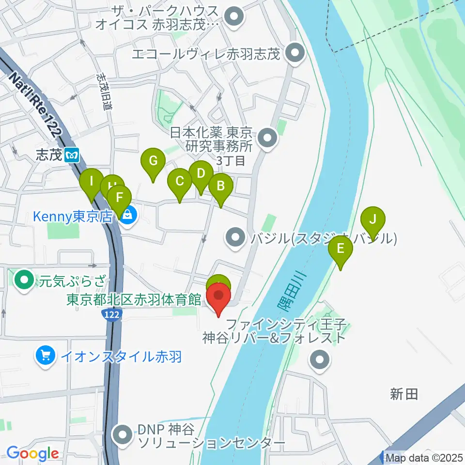 赤羽体育館周辺の駐車場・コインパーキング一覧地図