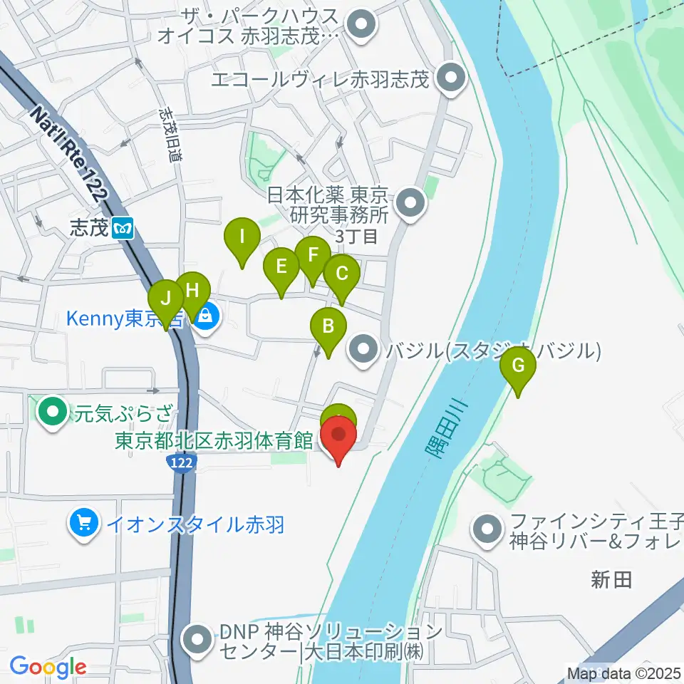 赤羽体育館周辺の駐車場・コインパーキング一覧地図