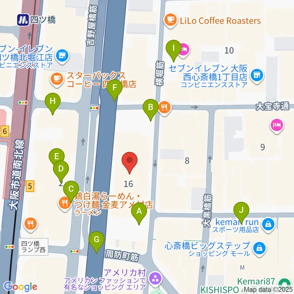 ベースオントップ アメ村店周辺の駐車場・コインパーキング一覧地図