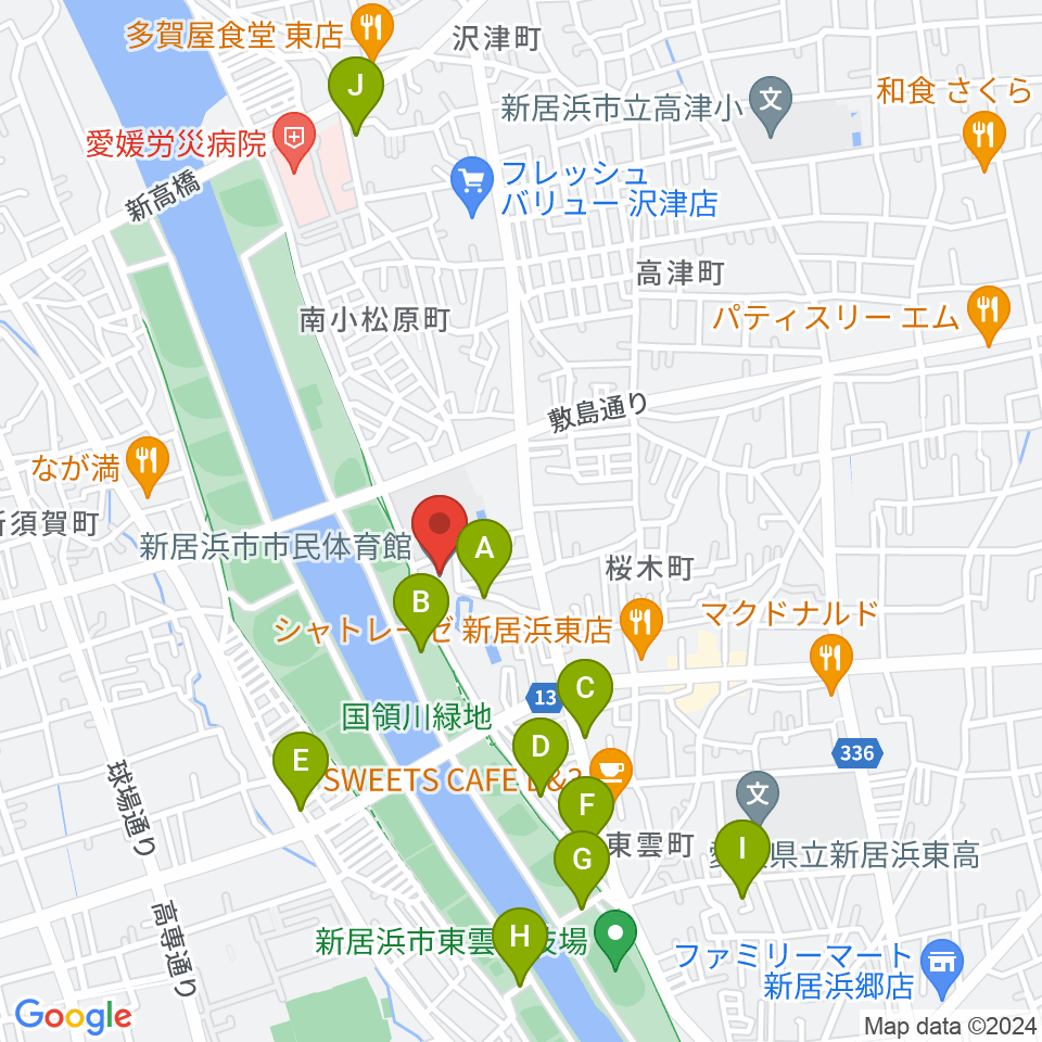 新居浜市市民体育館周辺の駐車場・コインパーキング一覧地図