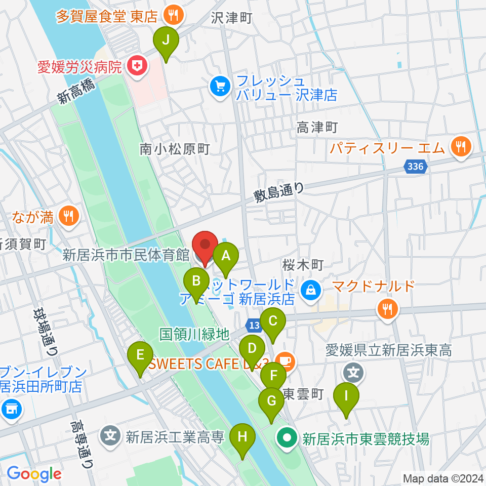 新居浜市市民体育館周辺の駐車場・コインパーキング一覧地図