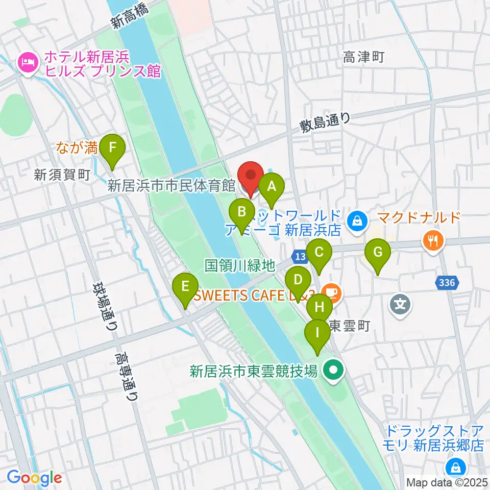 新居浜市市民体育館周辺の駐車場・コインパーキング一覧地図