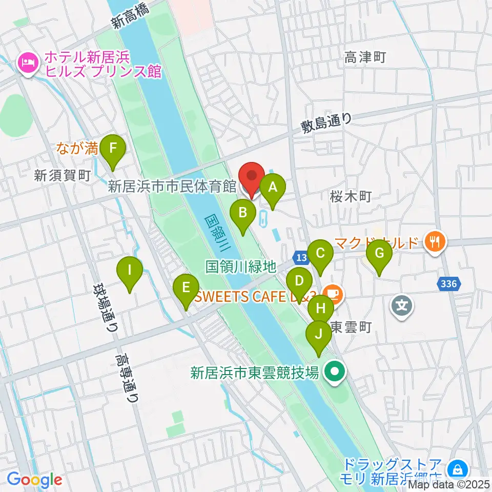 新居浜市市民体育館周辺の駐車場・コインパーキング一覧地図