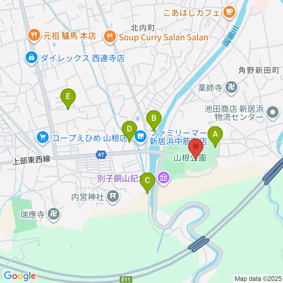 新居浜市山根総合体育館周辺の駐車場・コインパーキング一覧地図