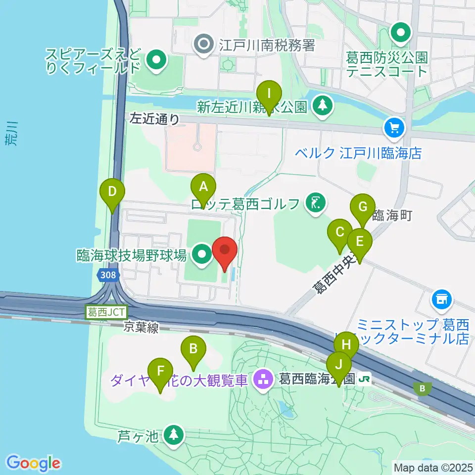 江戸川区臨海球技場フットサルコート周辺の駐車場・コインパーキング一覧地図
