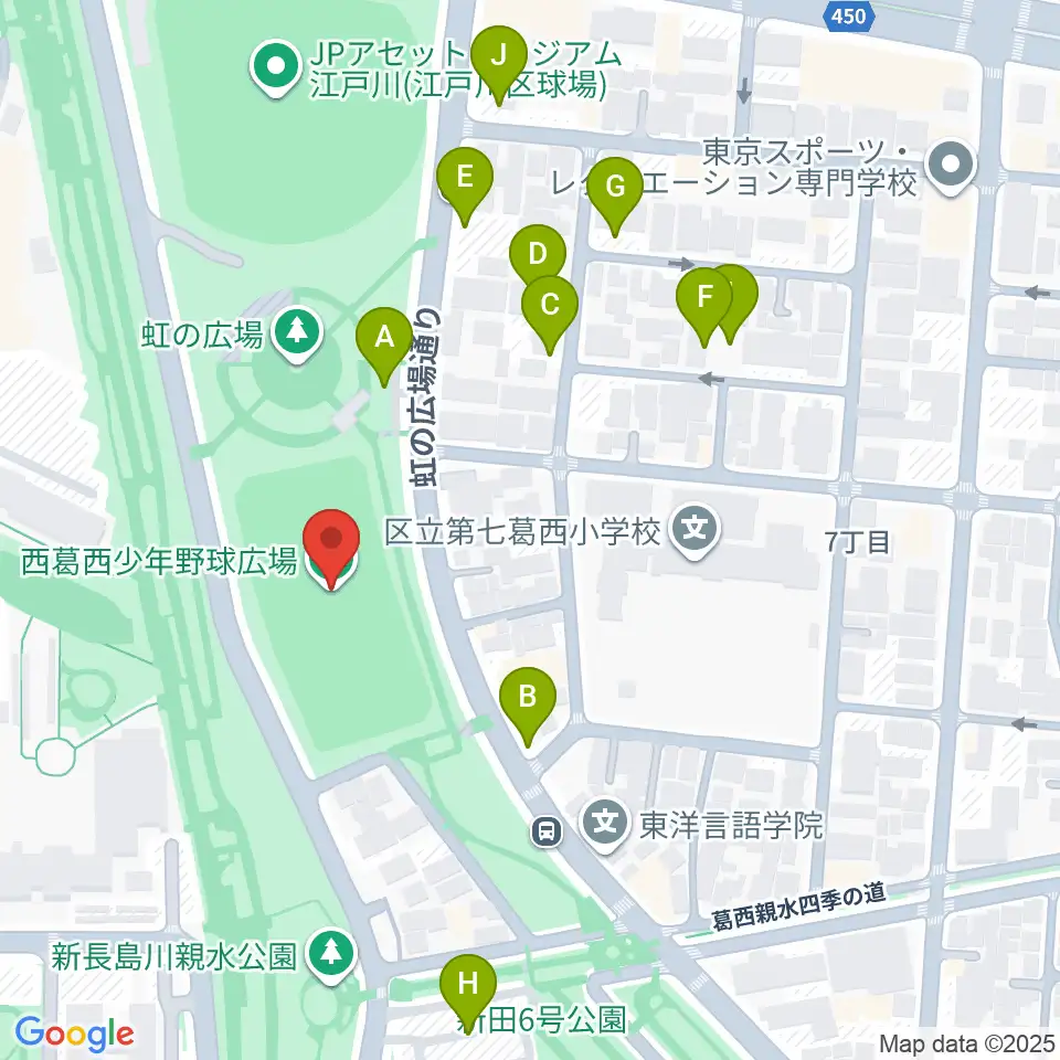 西葛西少年野球広場周辺の駐車場・コインパーキング一覧地図