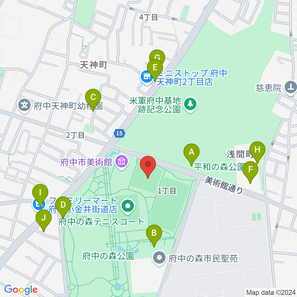 府中の森公園小野球場周辺の駐車場・コインパーキング一覧地図