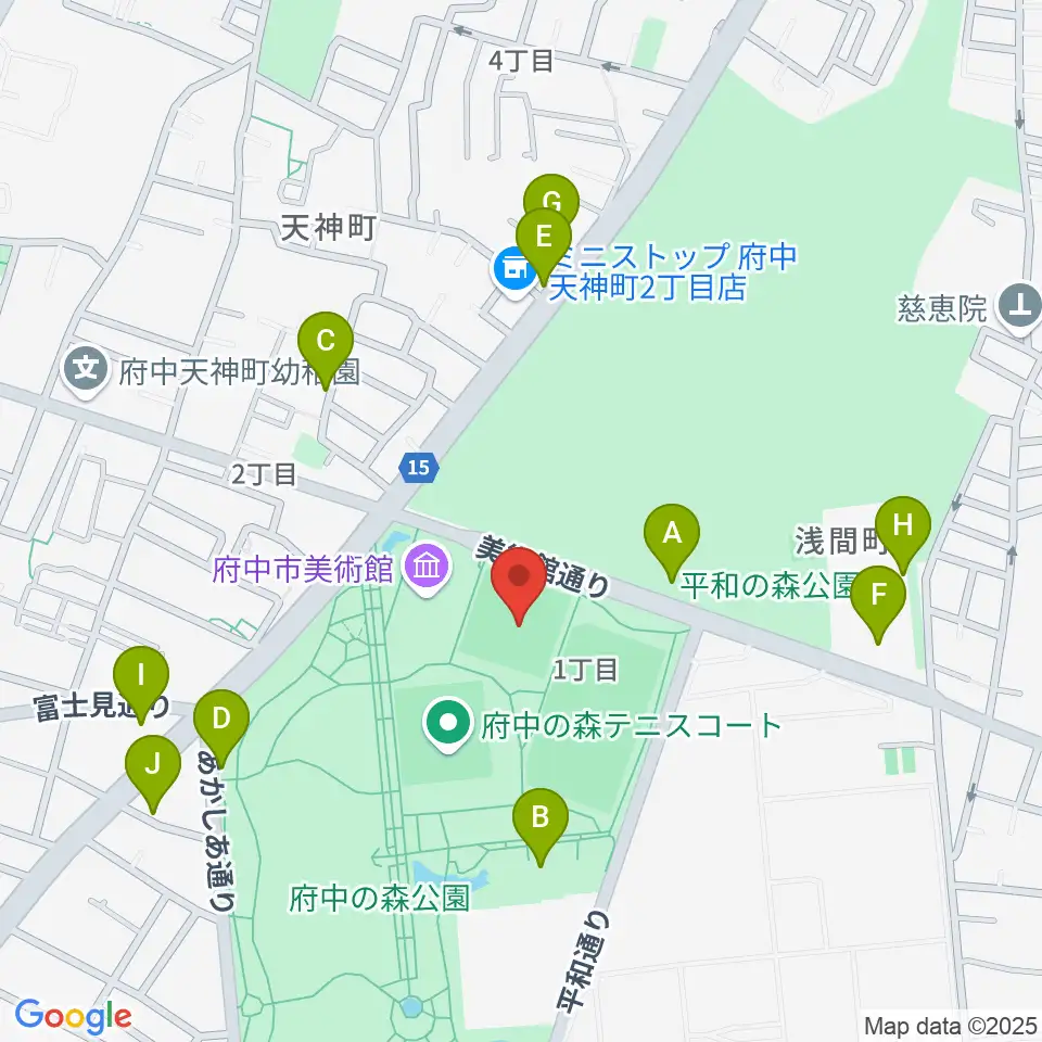 府中の森公園小野球場周辺の駐車場・コインパーキング一覧地図