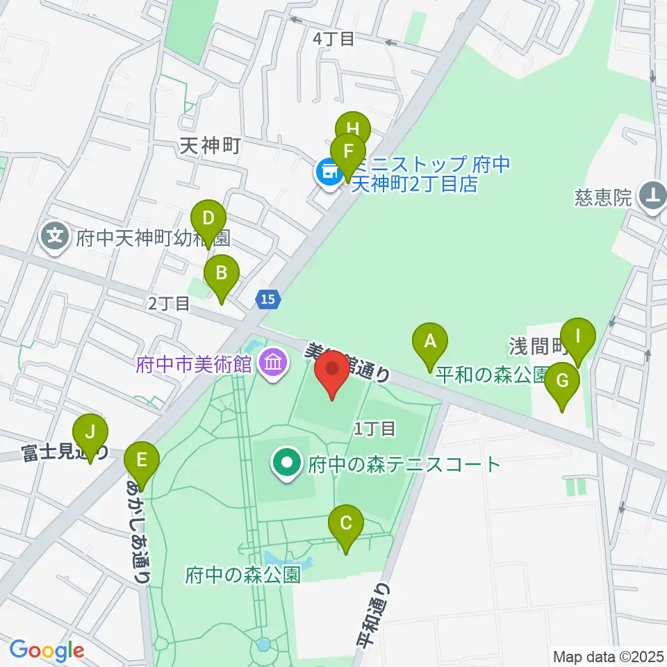 府中の森公園小野球場周辺の駐車場・コインパーキング一覧地図