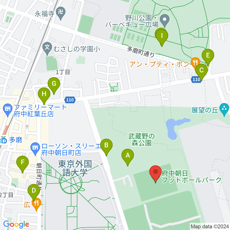 府中朝日フットボールパーク周辺の駐車場・コインパーキング一覧地図