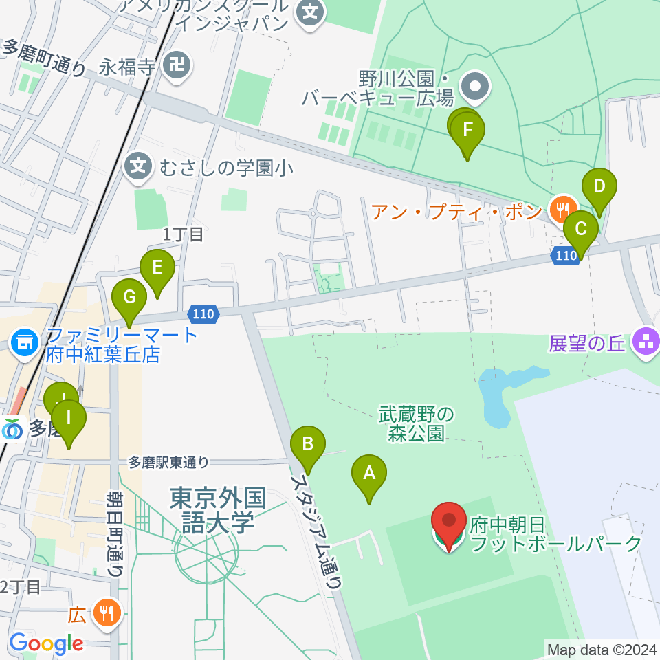 府中朝日フットボールパーク周辺の駐車場・コインパーキング一覧地図