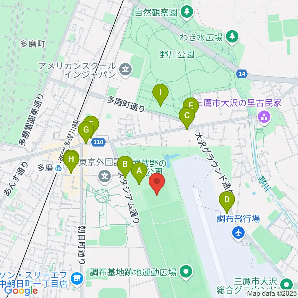 府中朝日フットボールパーク周辺の駐車場・コインパーキング一覧地図