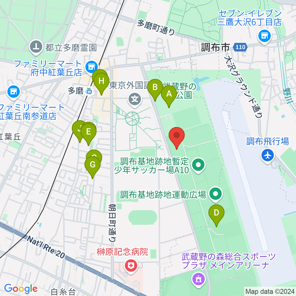 調布基地跡地暫定少年サッカー場周辺の駐車場・コインパーキング一覧地図