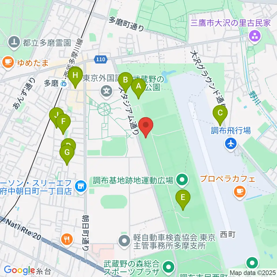 調布基地跡地暫定少年サッカー場周辺の駐車場・コインパーキング一覧地図