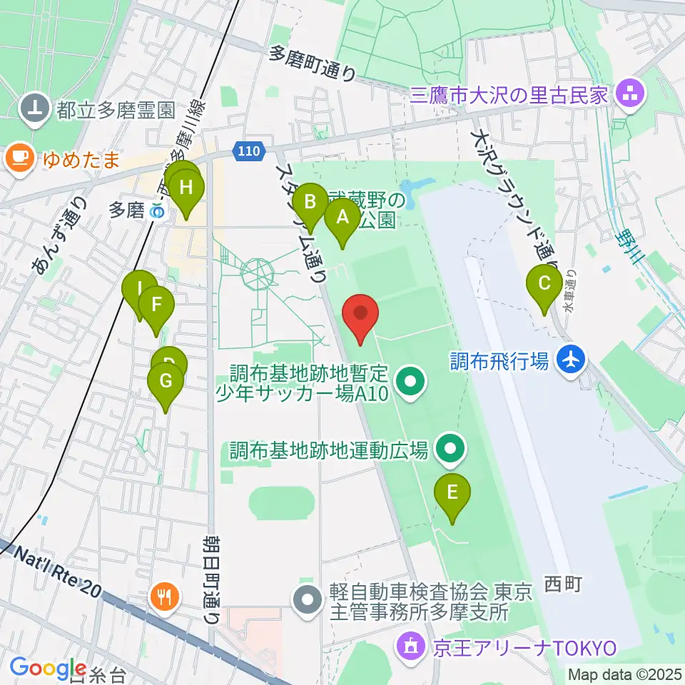 調布基地跡地暫定少年サッカー場周辺の駐車場・コインパーキング一覧地図