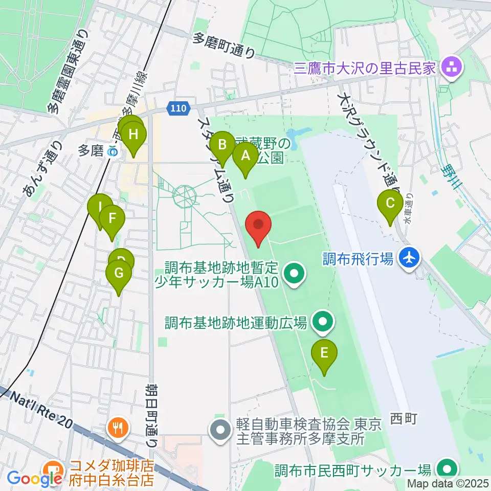 調布基地跡地暫定少年サッカー場周辺の駐車場・コインパーキング一覧地図