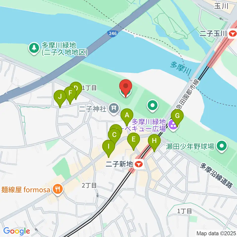 川崎市二子球場周辺の駐車場・コインパーキング一覧地図
