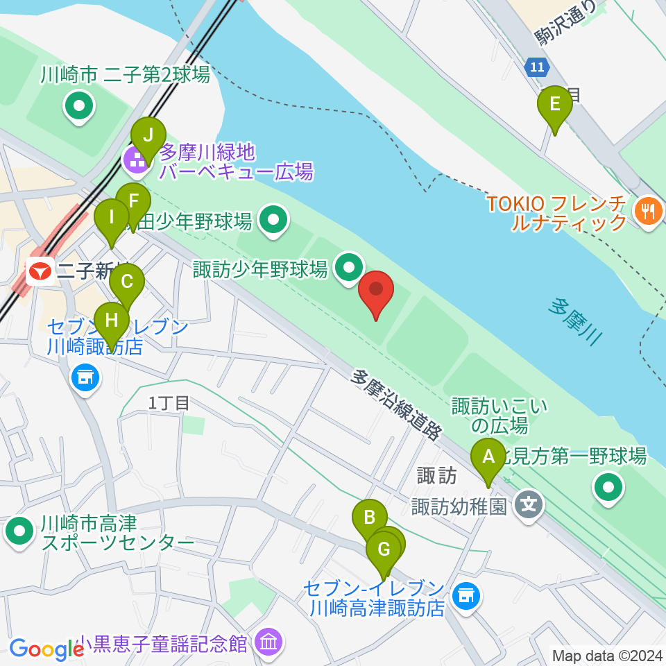 諏訪球場周辺の駐車場・コインパーキング一覧地図