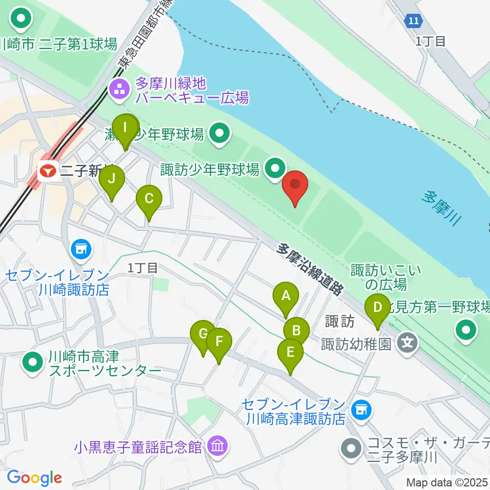諏訪球場周辺の駐車場・コインパーキング一覧地図
