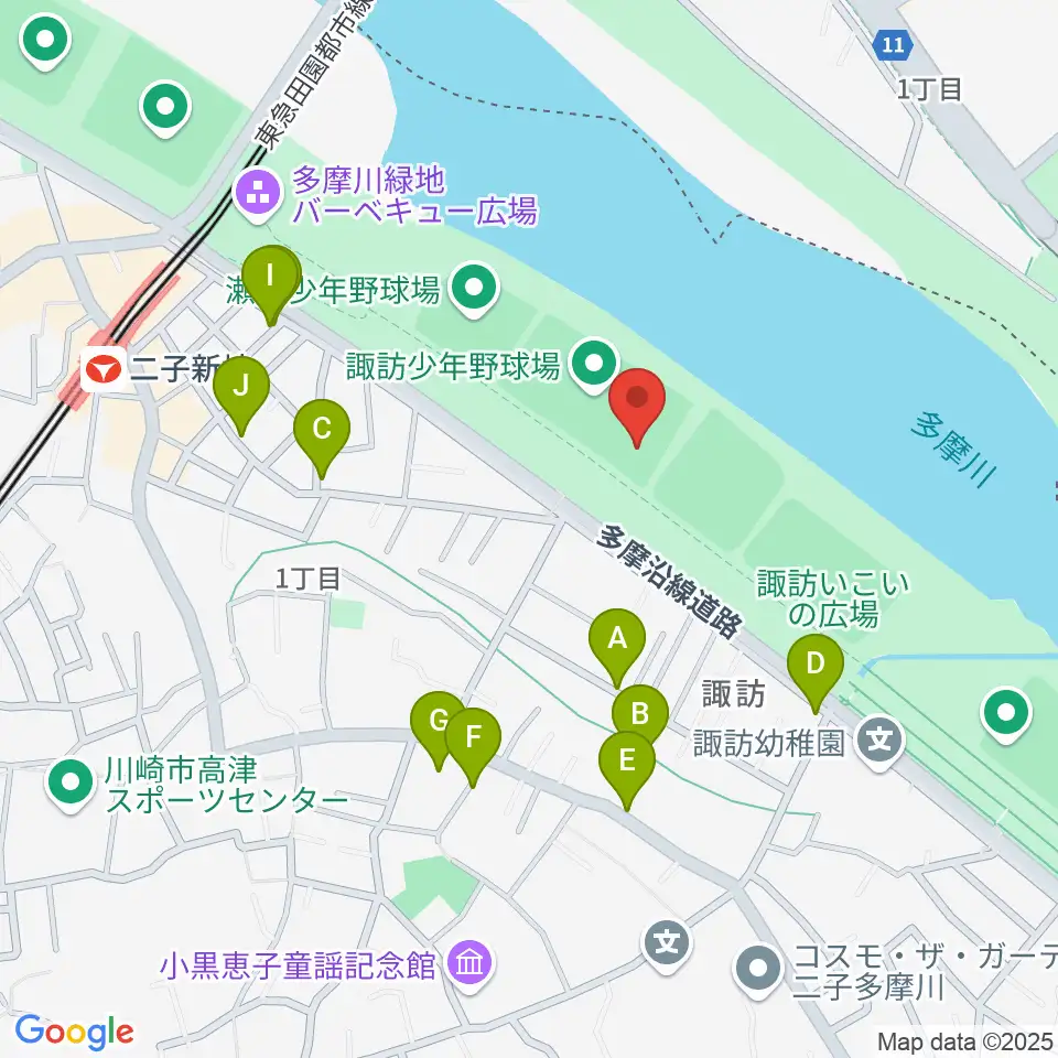 諏訪球場周辺の駐車場・コインパーキング一覧地図