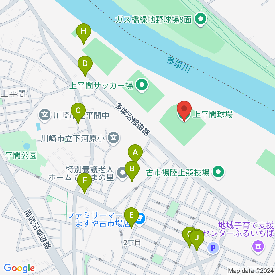 上平間球場周辺の駐車場・コインパーキング一覧地図