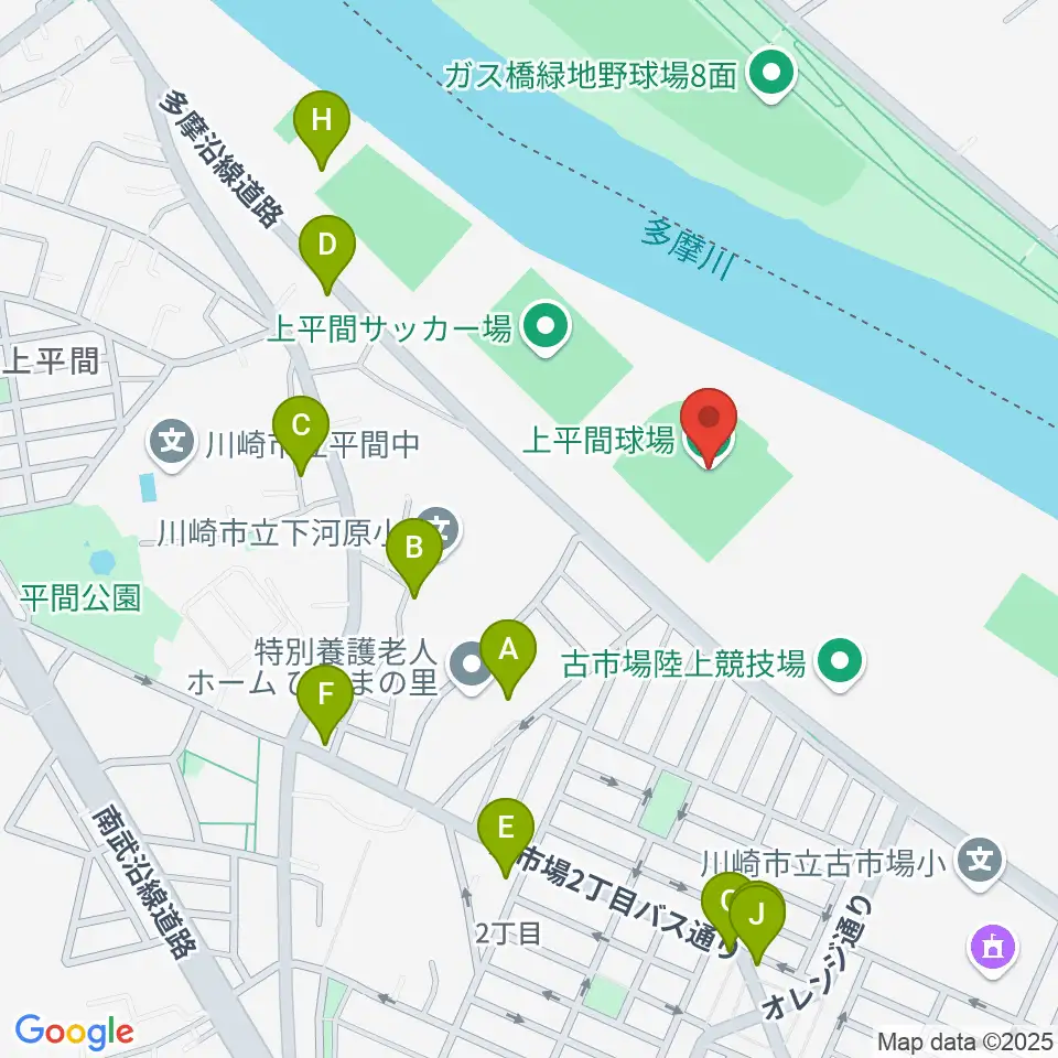 上平間球場周辺の駐車場・コインパーキング一覧地図