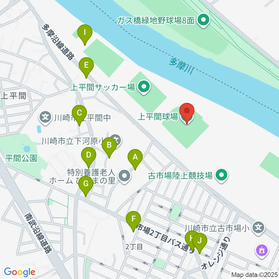 上平間球場周辺の駐車場・コインパーキング一覧地図