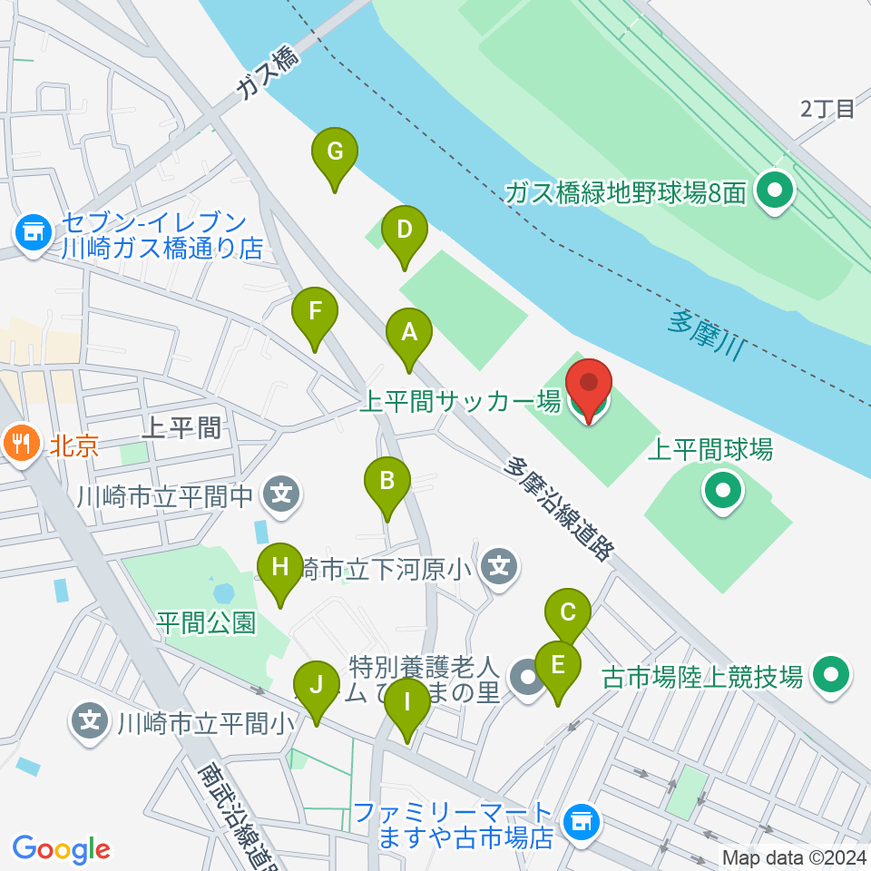 上平間サッカー場周辺の駐車場・コインパーキング一覧地図