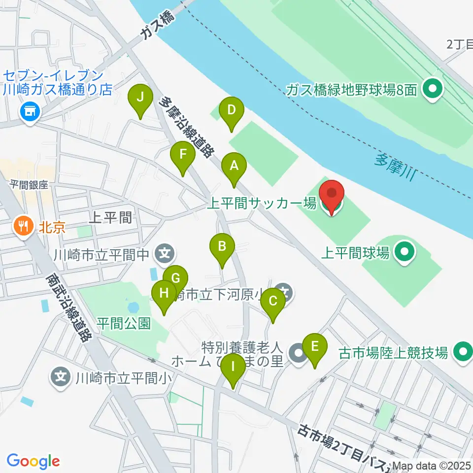 上平間サッカー場周辺の駐車場・コインパーキング一覧地図