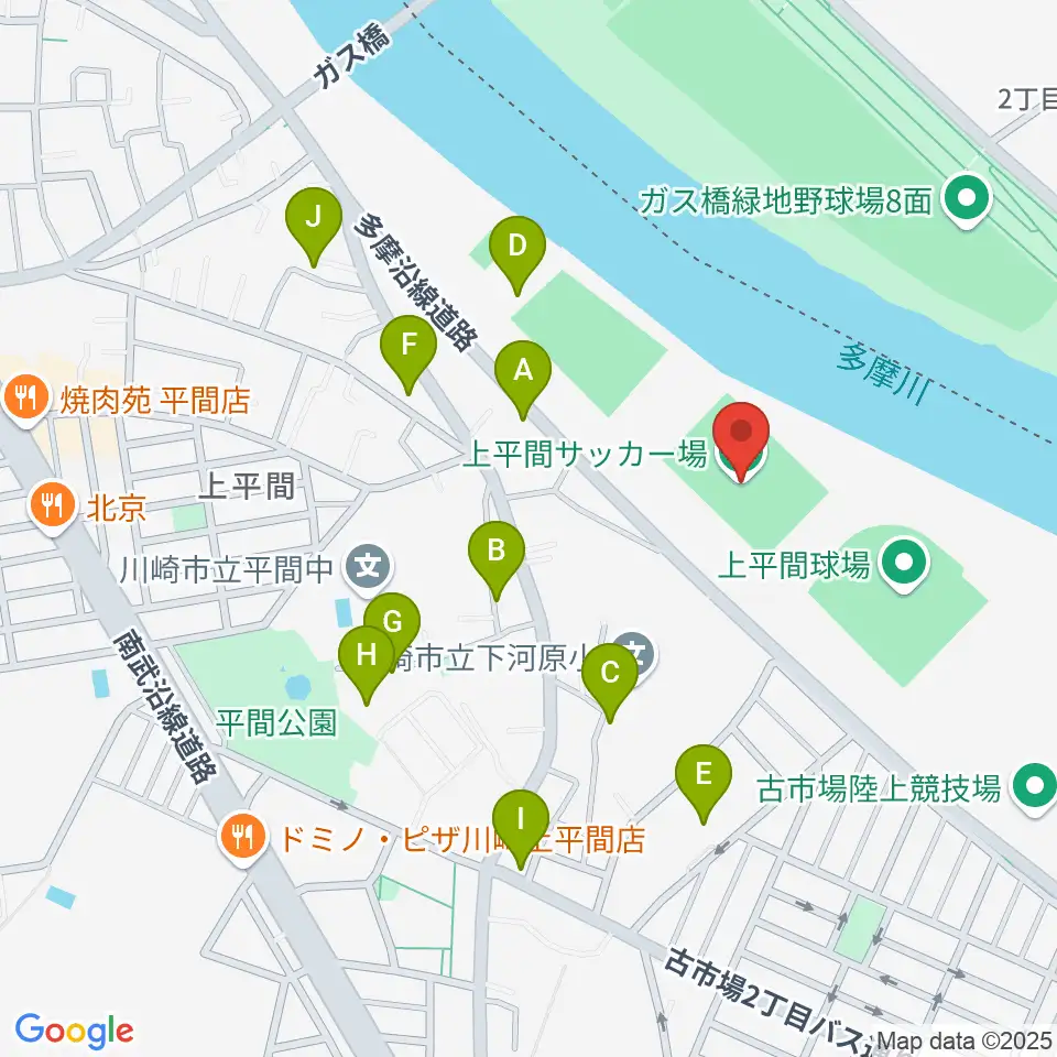 上平間サッカー場周辺の駐車場・コインパーキング一覧地図
