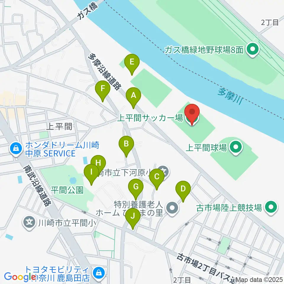 上平間サッカー場周辺の駐車場・コインパーキング一覧地図
