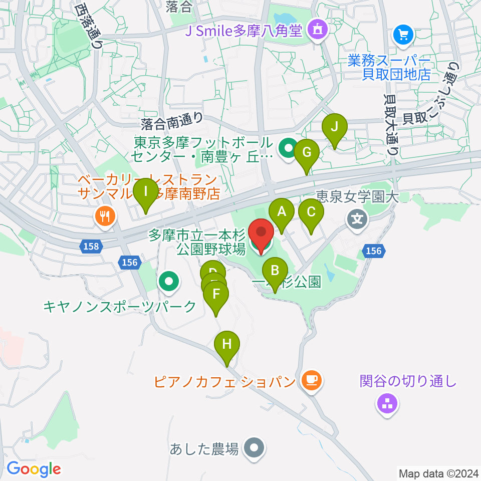 一本杉公園野球場周辺の駐車場・コインパーキング一覧地図