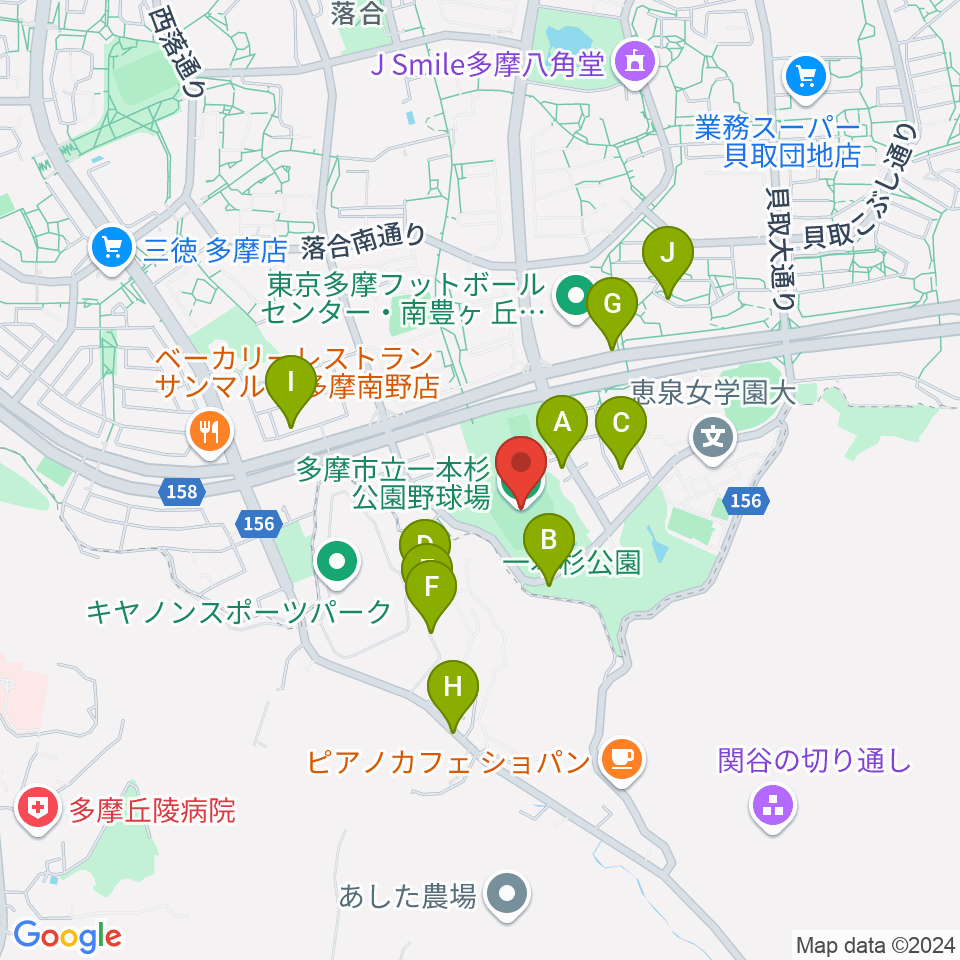 一本杉公園野球場周辺の駐車場・コインパーキング一覧地図