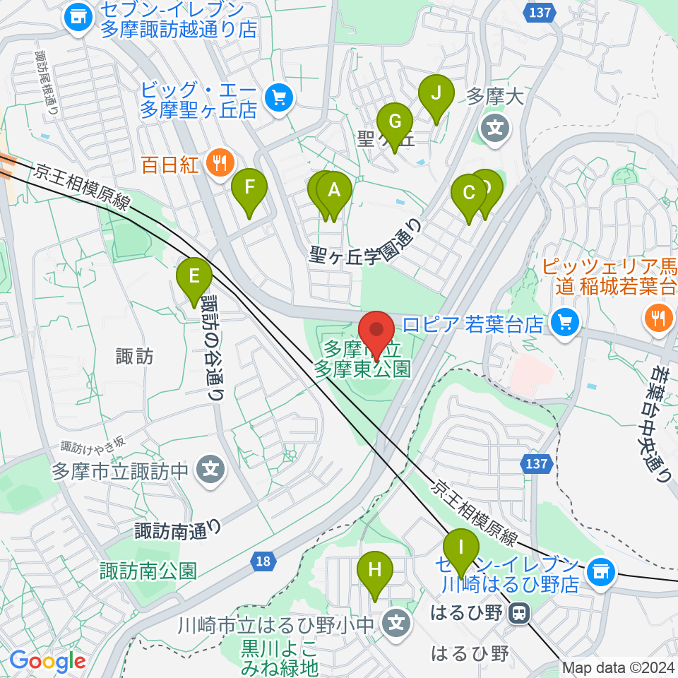 多摩市立陸上競技場周辺の駐車場・コインパーキング一覧地図