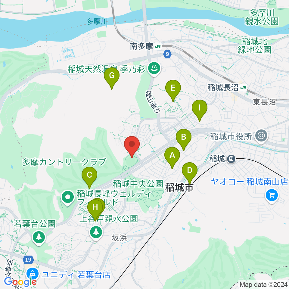 稲城中央公園野球場周辺の駐車場・コインパーキング一覧地図