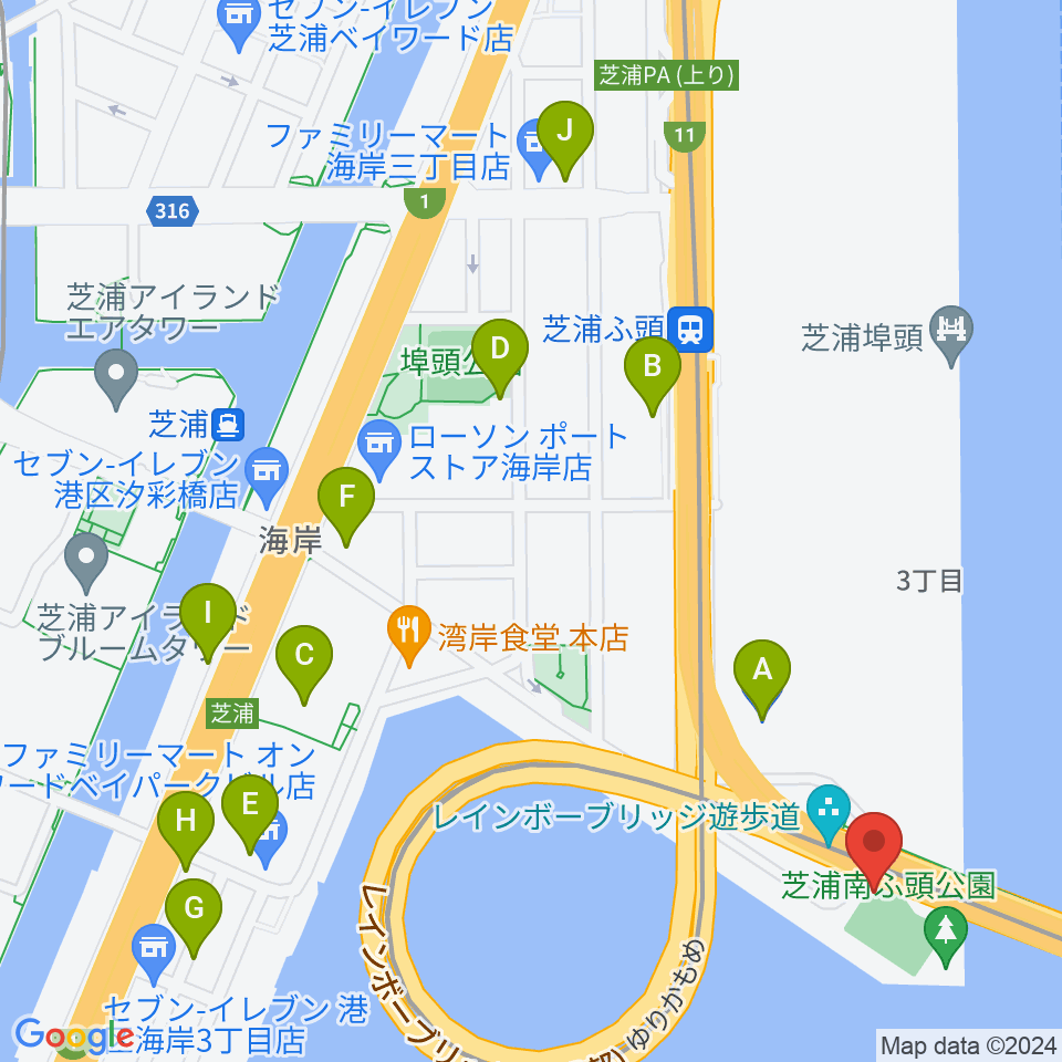 芝浦南ふ頭公園運動広場周辺の駐車場・コインパーキング一覧地図