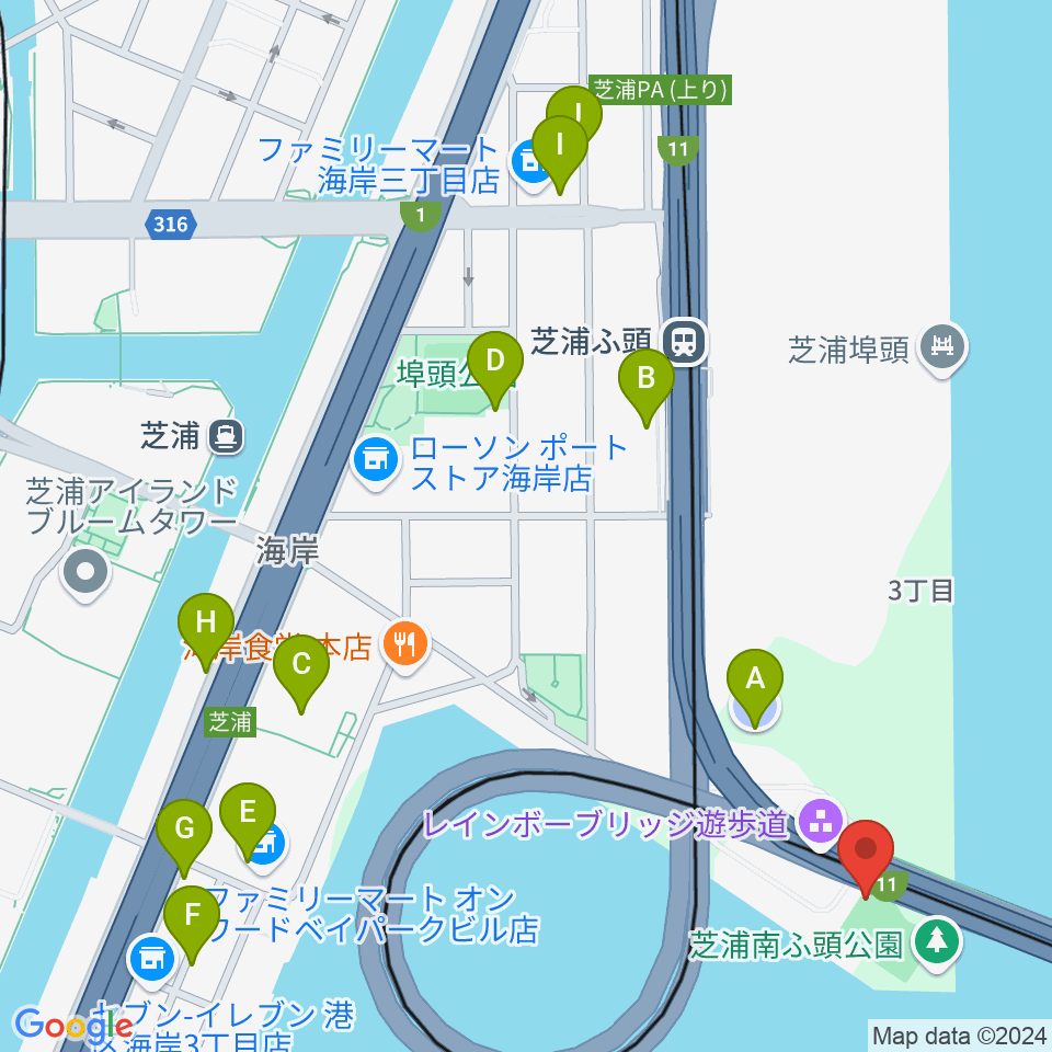 芝浦南ふ頭公園運動広場周辺の駐車場・コインパーキング一覧地図