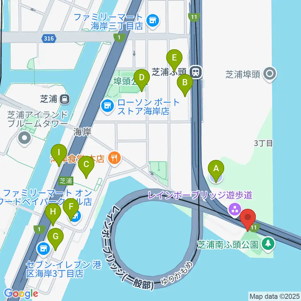 芝浦南ふ頭公園運動広場周辺の駐車場・コインパーキング一覧地図