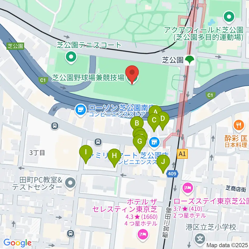 芝公園野球場周辺の駐車場・コインパーキング一覧地図