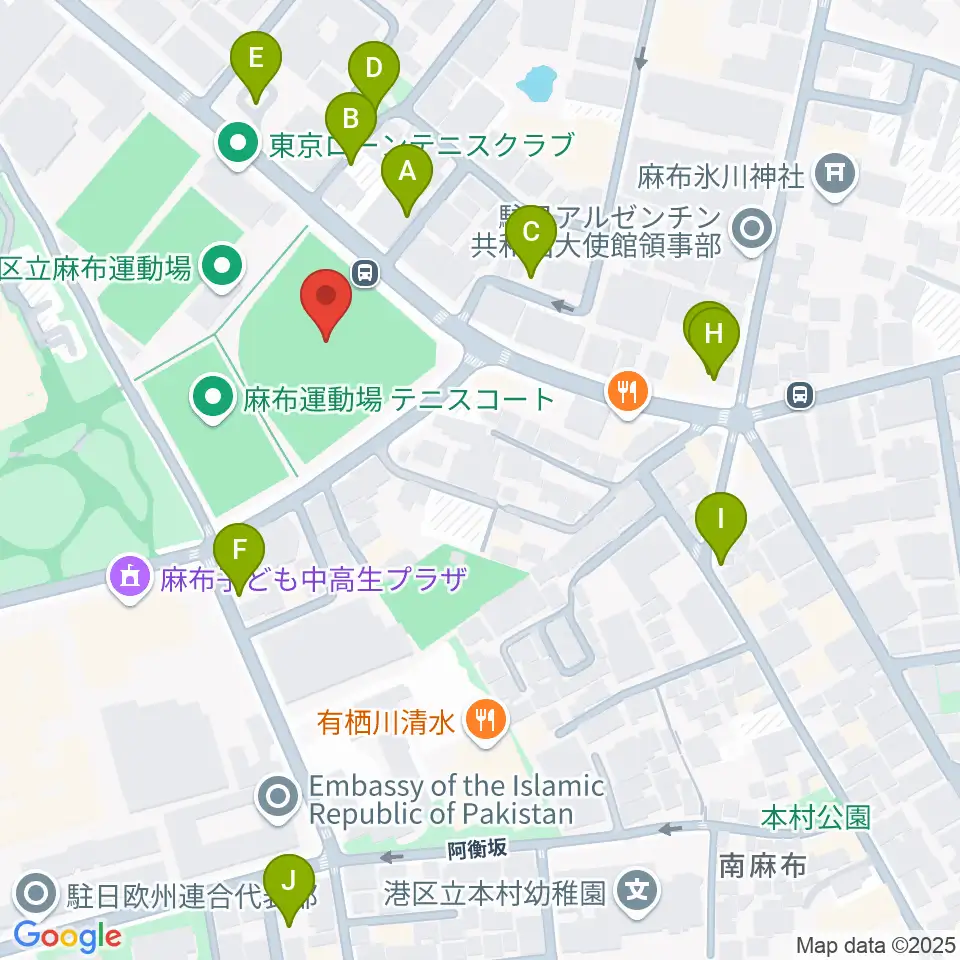麻布運動場軟式野球場周辺の駐車場・コインパーキング一覧地図